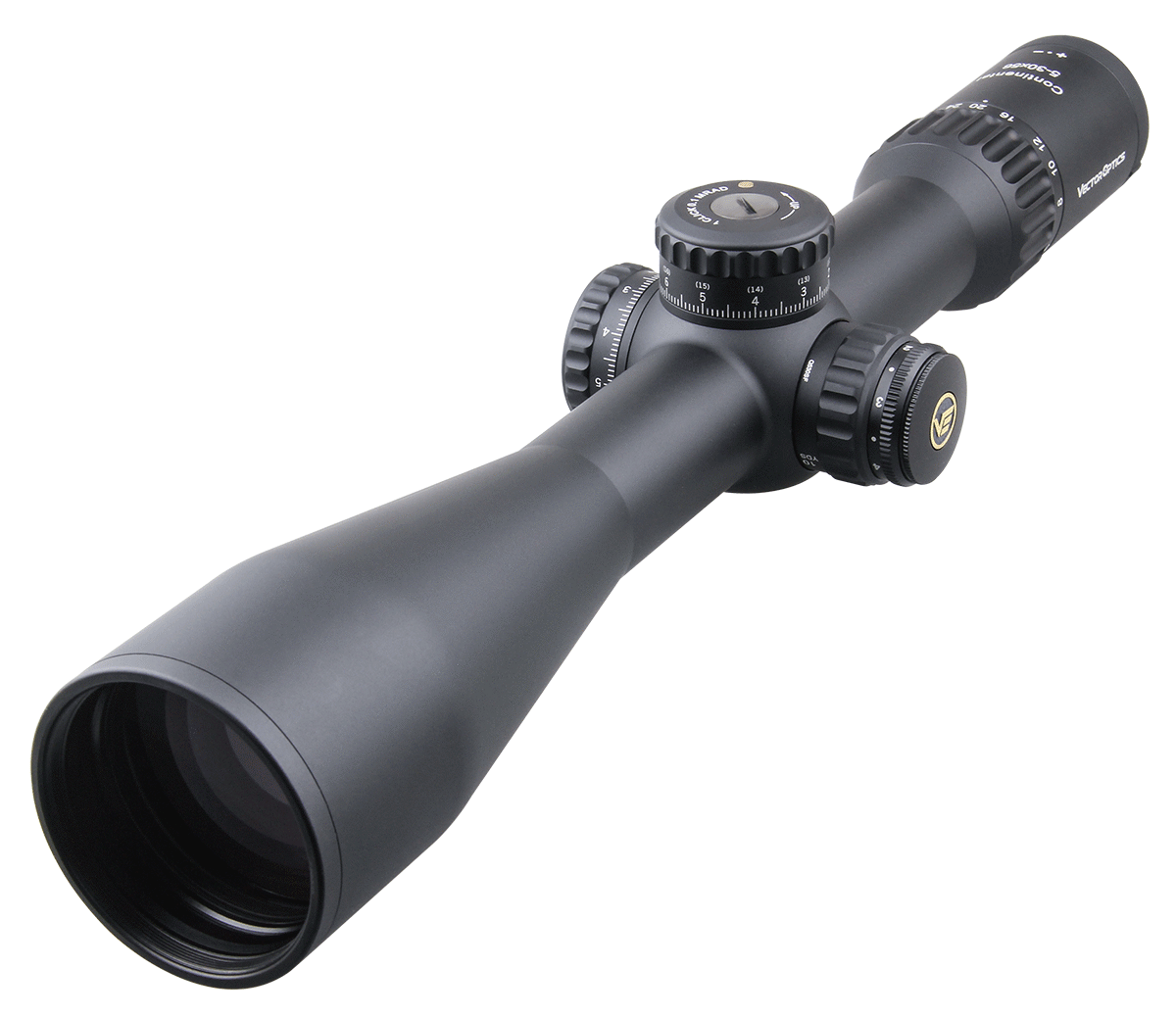 Vector Optics 34mm Continental 5-30x56 HD FFP Hunting Riflescope showcasing its sleek design and advanced features.